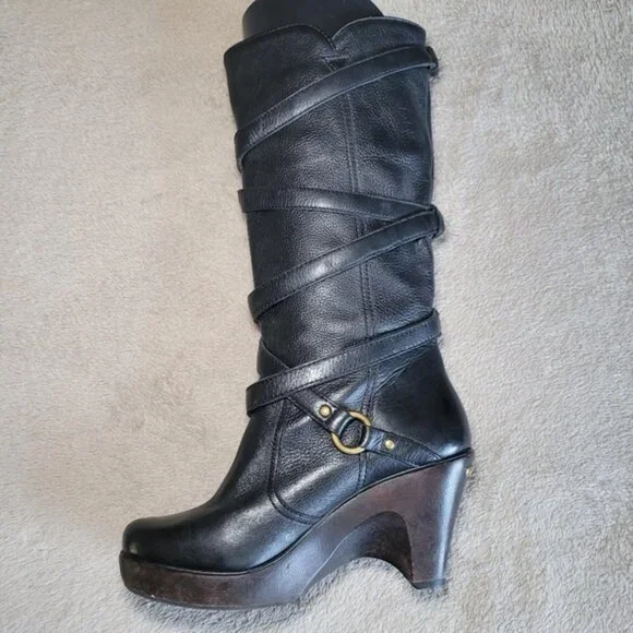 Michael Kors black leather round toe mid calf heeled boots size 8 - Picture 3 of 16